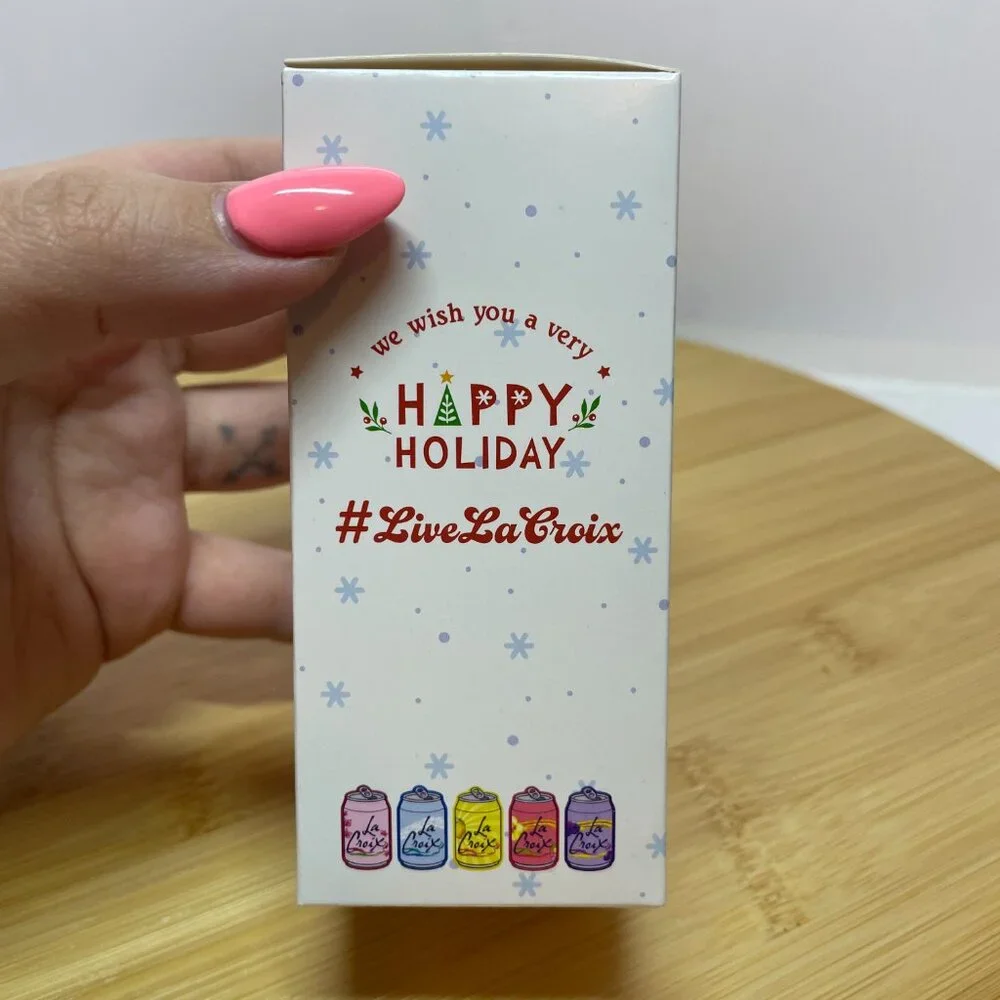 Lacroix Beach Plum Blue White Christmas Ornament Sparkling Water Can Holiday